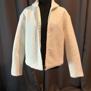 Amuse Society fuzzy cream jacket with gold zipper